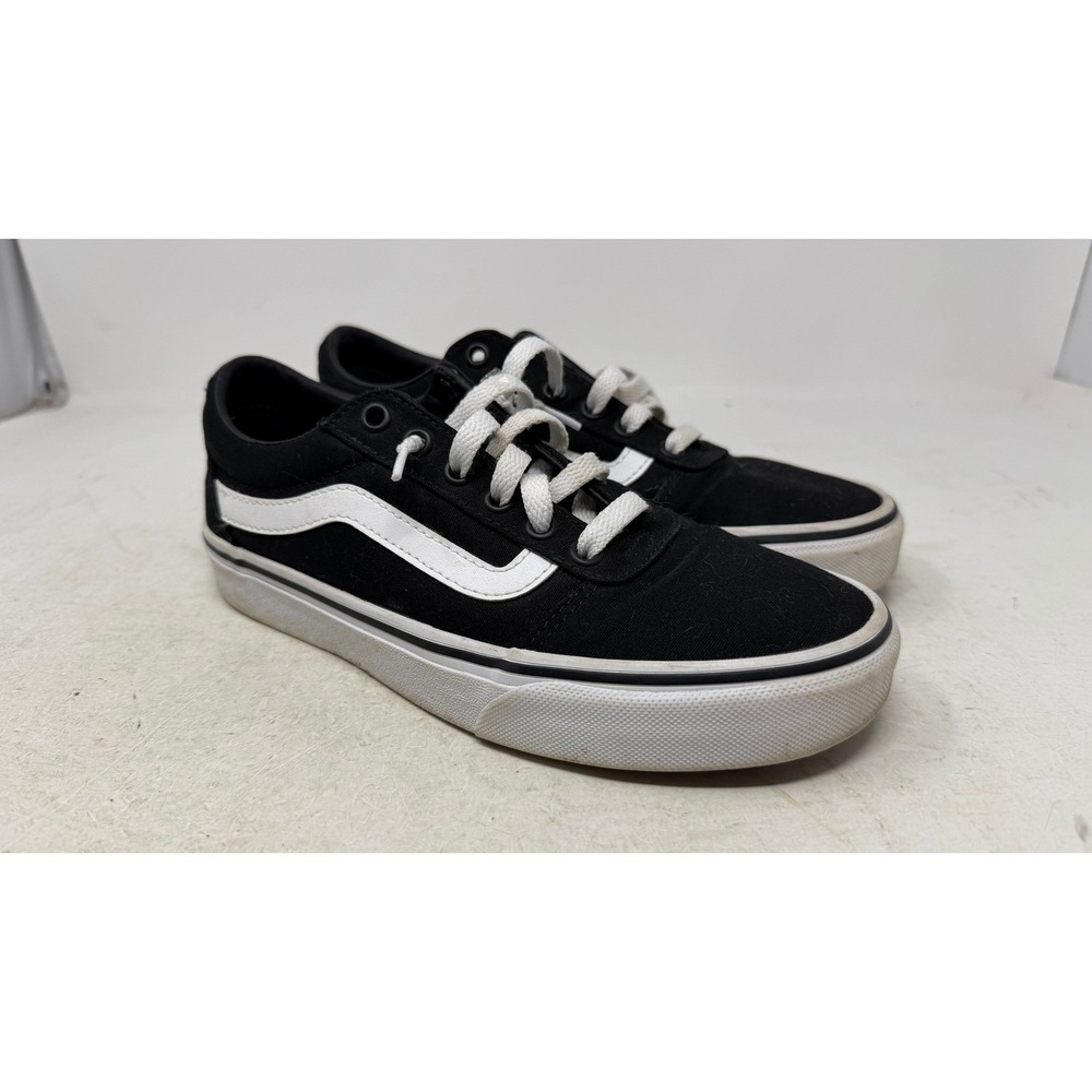 Vans Ward Low Top Sneakers Black White Canvas Skate Shoes Womens 7 500714